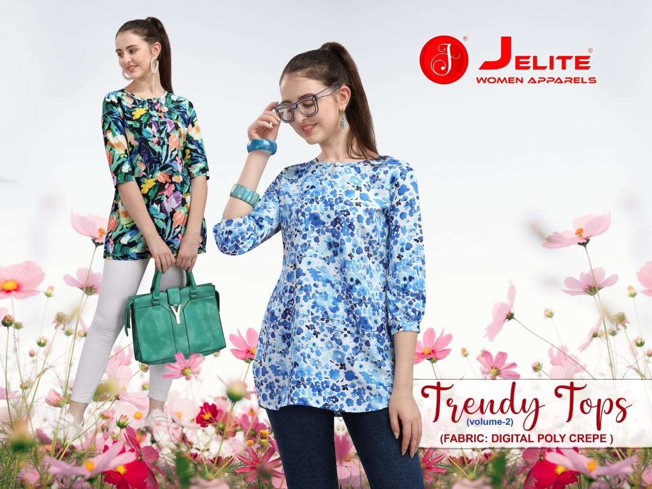JELITE PRESENTS TRENDY 2 POLYSTER PRINTED CASUAL WEAR WHOLESALE TOPS COLLECTION